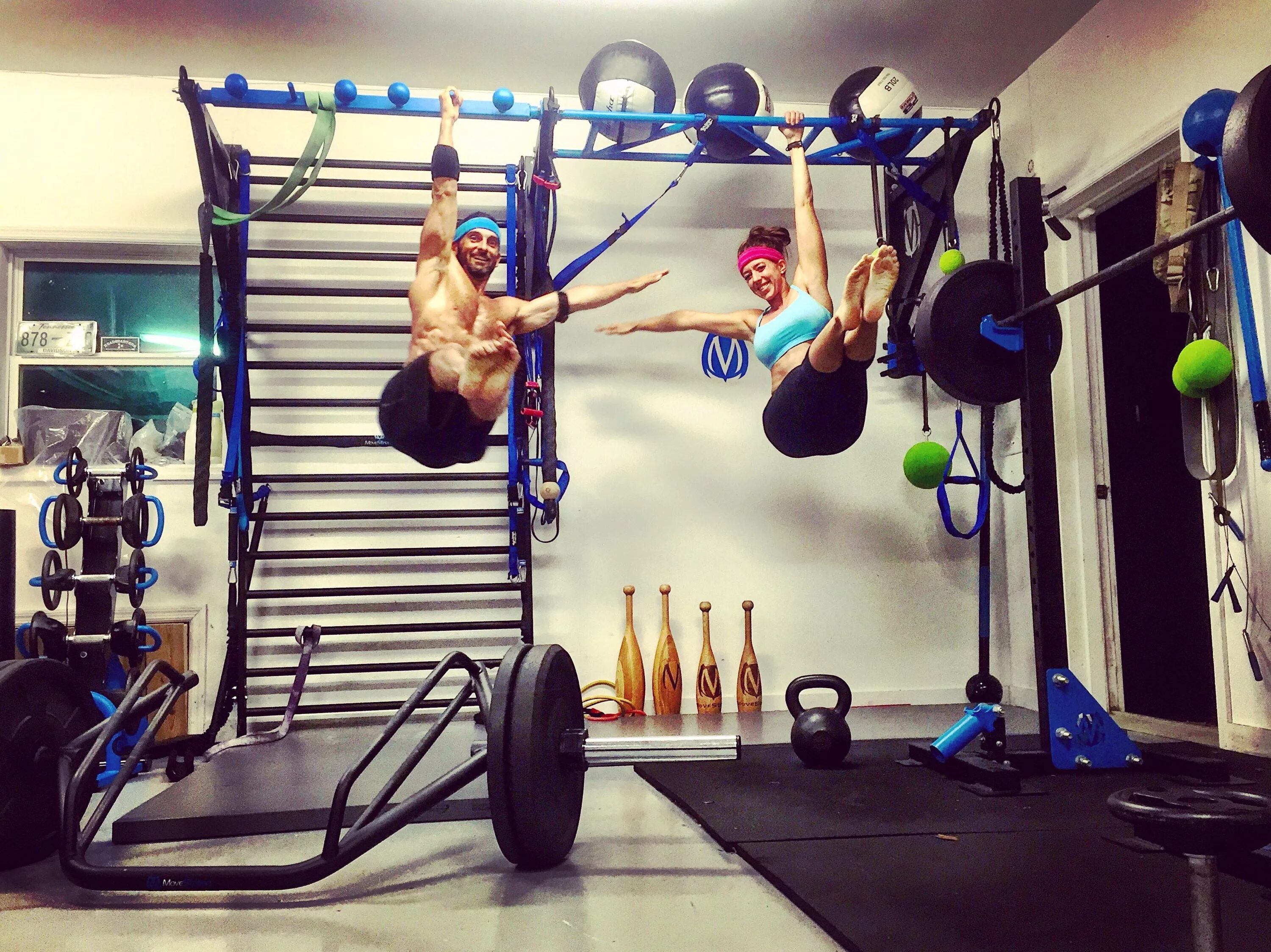 Качалка фото спорт MoveStrong home gym garage set up with pullup, monkey bars, and stall bars. Indy