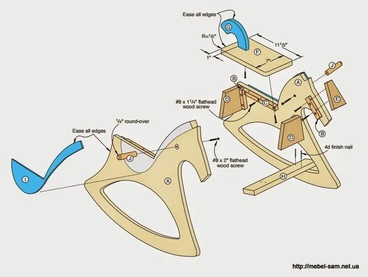 Качалка с чертежами своими руками Схема сборки лошадки качалки из фанеры Детские проекты, Детские игрушки, Чертежи