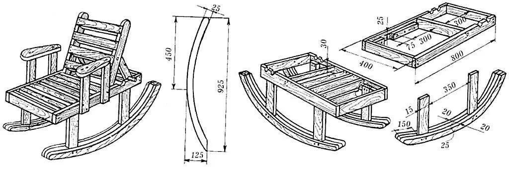Качалка с чертежами своими руками Кресло-качалка своими руками - несколько доступных вариантов из дерева с чертежа