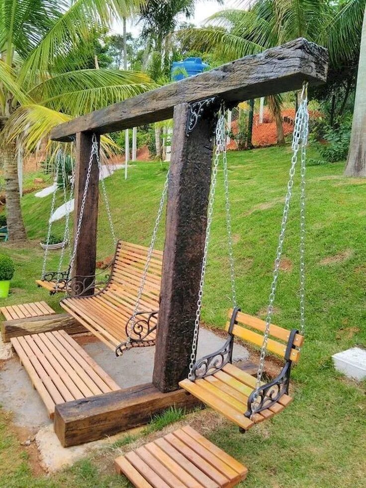 Качель садовая своими руками фото #furnituredesign Outdoor diy projects, Backyard, Diy backyard