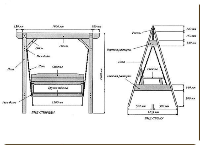 Качель своими руками чертеж Садовые качели из металла, дерева своими руками: чертежи