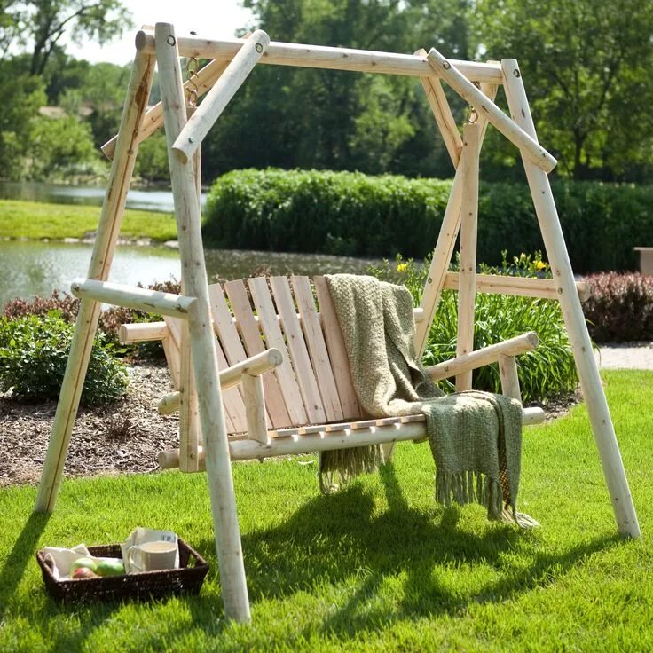 Качели для дачи своими руками Have to have it. Rustic Natural Log Porch Swing and A-Frame Set $209.98 Diy porc