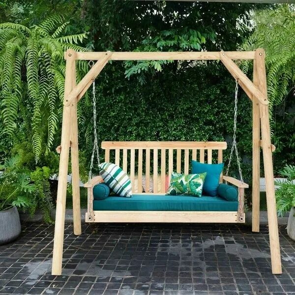 Качели для дачи своими руками 4 FT Porch Swing Natural Wood Garden Swing Bench Patio Hanging Seat Chains in 20