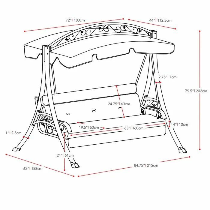 Качели для дома чертежи Red Barrel Studio Bainville Porch Swing with Arched Canopy & Reviews Wayfair Por