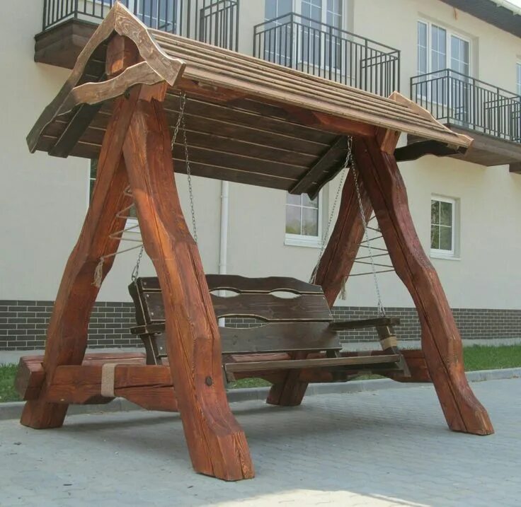 Качели из дерева фото Качеля из массива дерева Wooden garden swing, Hanging furniture, Outdoor furnitu