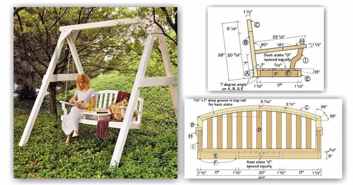 Качели из дерева фото чертежи Garden Swing Plans - Outdoor Furniture Plans and Projects WoodArchivist.com Vill