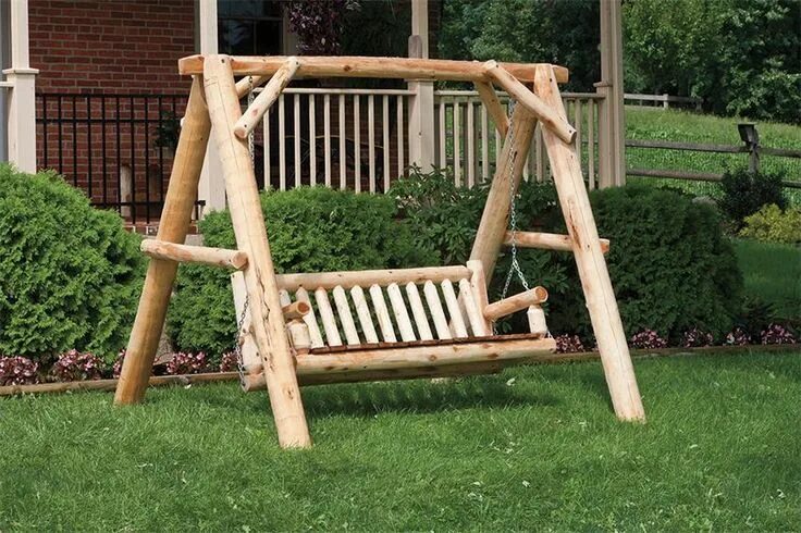 Качели из дерева своими руками для дачи How cool is this log swing?? Porch swing, Amish outdoor furniture, Rustic porch 