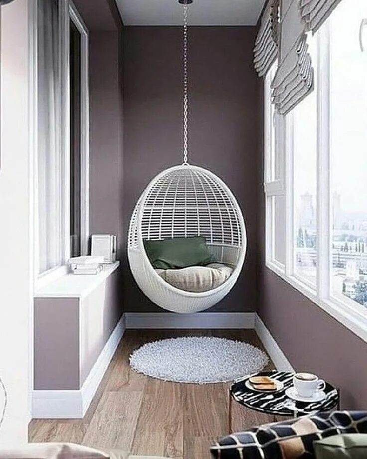 Качели кокон на балконе фото Pin on интерьер Balcony furniture, Small balcony design, Indoor hanging chair