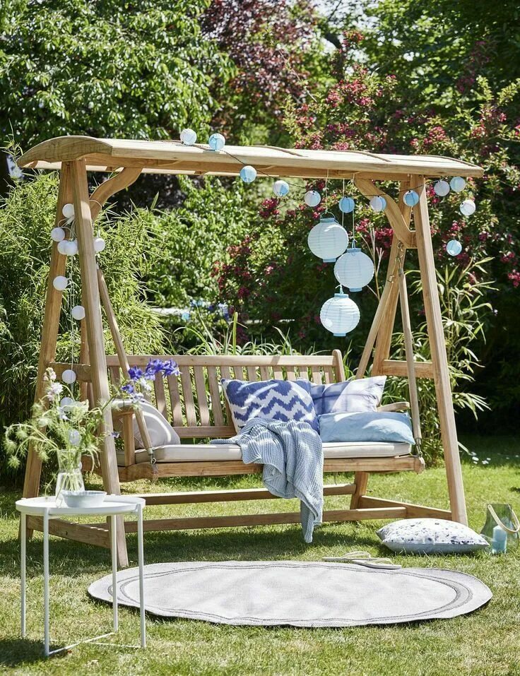 Качели на даче фото Pin on ศ า ล า น ง เ ล น Garden swing, Porch swing, Outdoor decor backyard