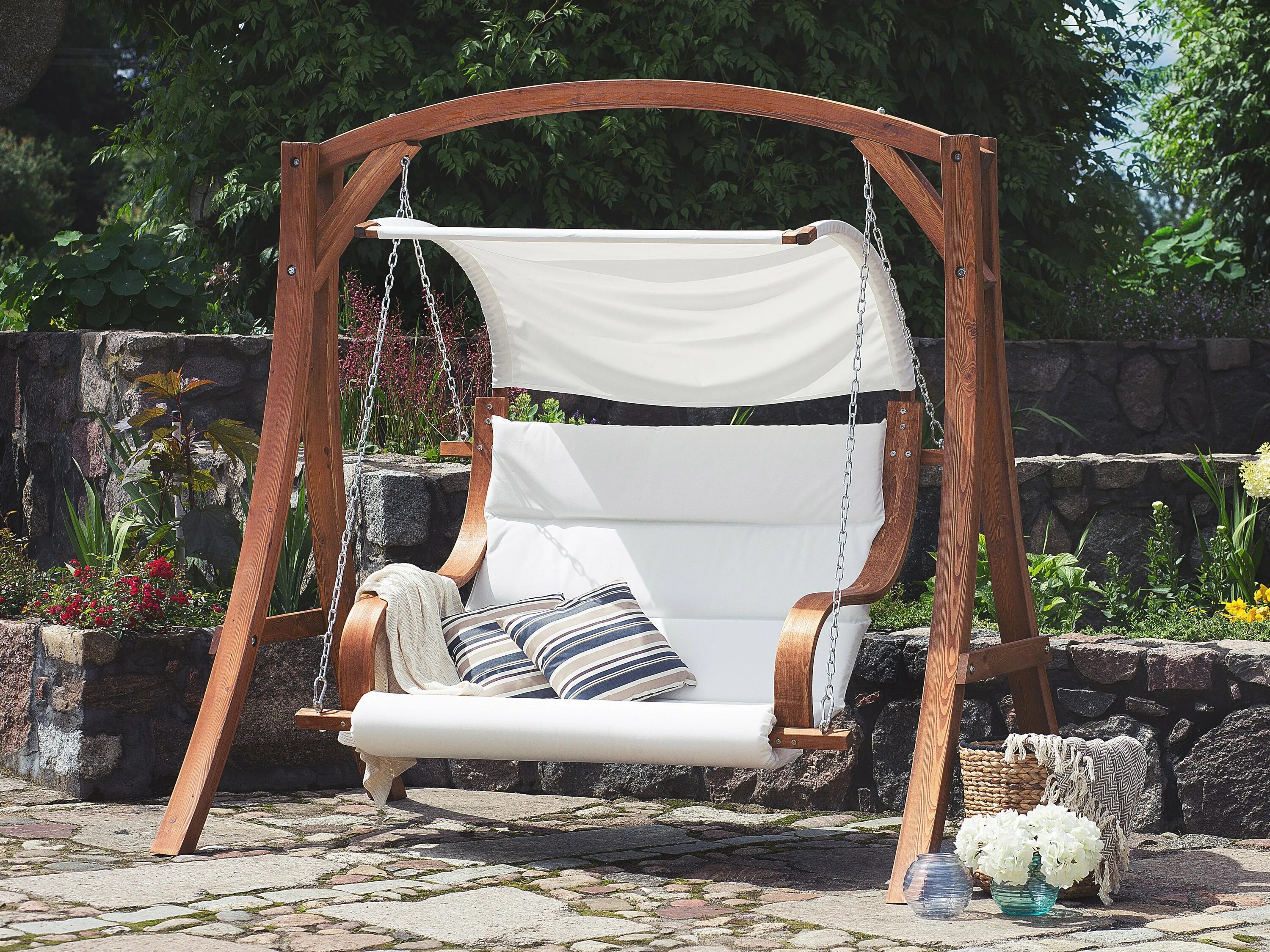 Качели на даче фото Dakota Fields Lenore 2 Person Solid Wood Porch Swing with Canopy Wayfair.co.uk