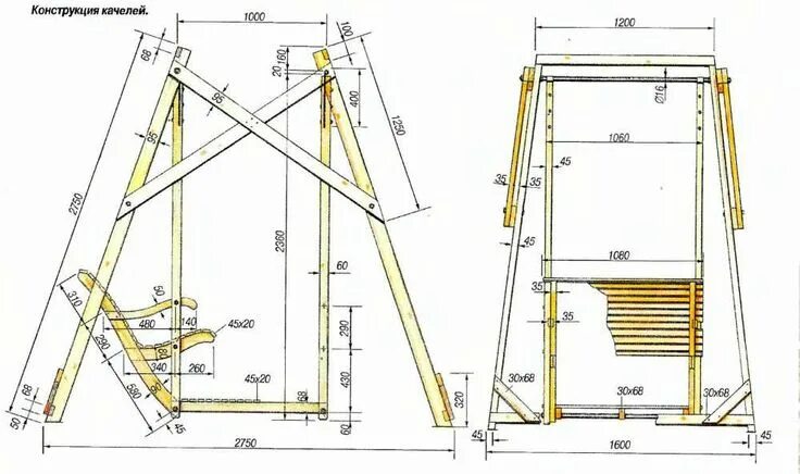 Качели руками чертежи фото Размеры садовых качель своими руками Садовые качели, Качели, Деревянные качели
