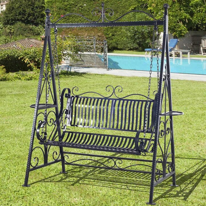 Качели садовые металлические фото 5 foot black wrought iron porch swings with stand Alibaba.com