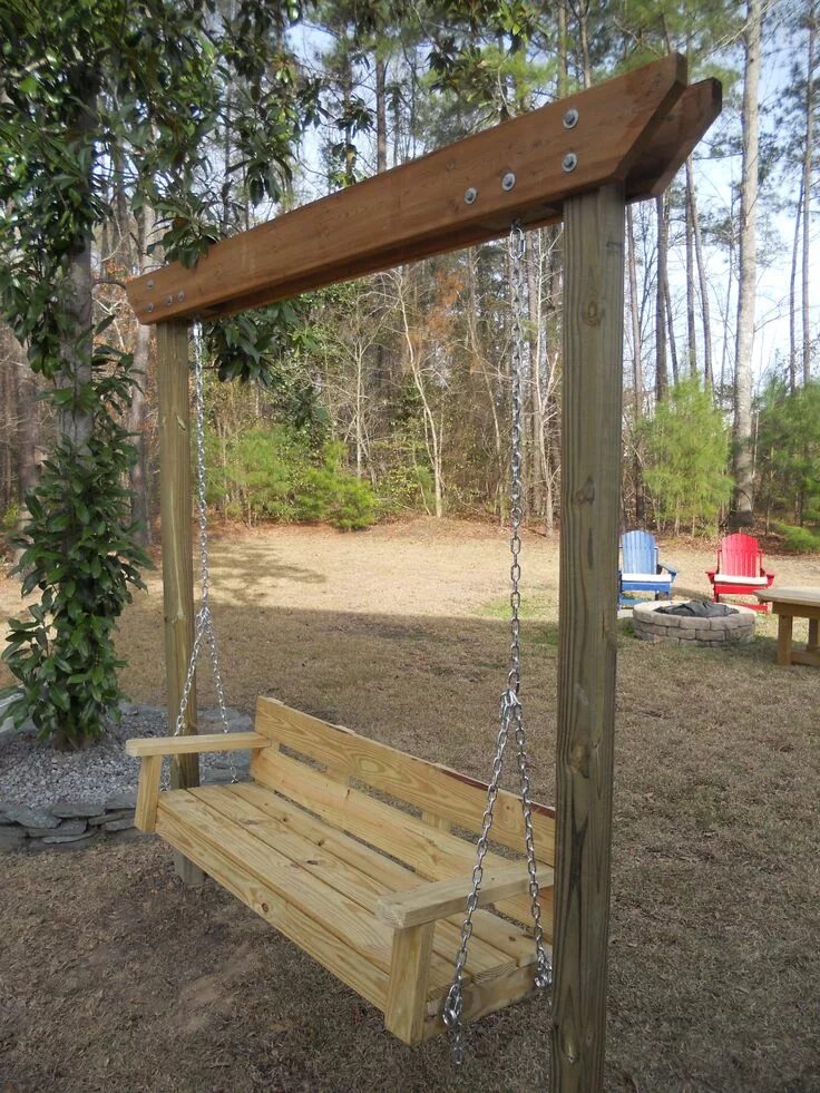 Качели своими руками фото modified bench swing Backyard, Diy backyard, Backyard swings