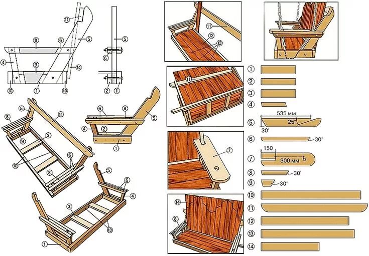 Качели своими руками из дерева чертежи Как собрать качели для дачи своими руками? Найти подробную схему и чертежи Rusti