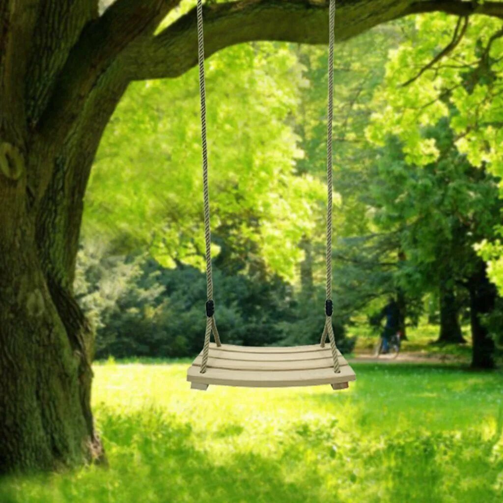 Качели в лесу фото Wood Tree Swing Seat, Indoor Outdoor Rope Wooden Swing Set for Children Adult Ki