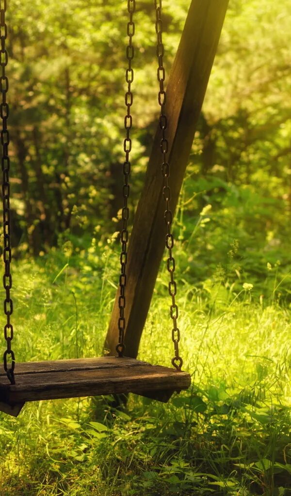 Качели в лесу фото Download wallpaper summer, light, swing, section nature in resolution 600x1024