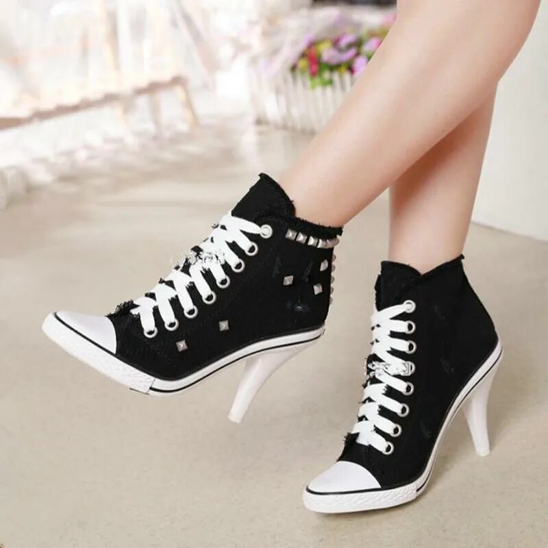 Качественная модная обувь женская Women's Fashion Casual Denim High Heels Rivets Shoes купить недорого - выгодные 