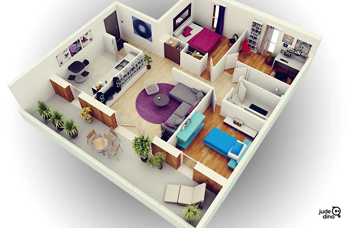 Качественная планировка квартир Apartment Layout 3d plan :: Behance