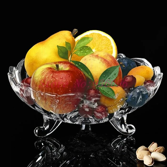 Качественное фото фрукты в вазе Fashion Crystal Glass With Feet Fruit Plate Snacks Dry Fruit Plate Fruit Basket 