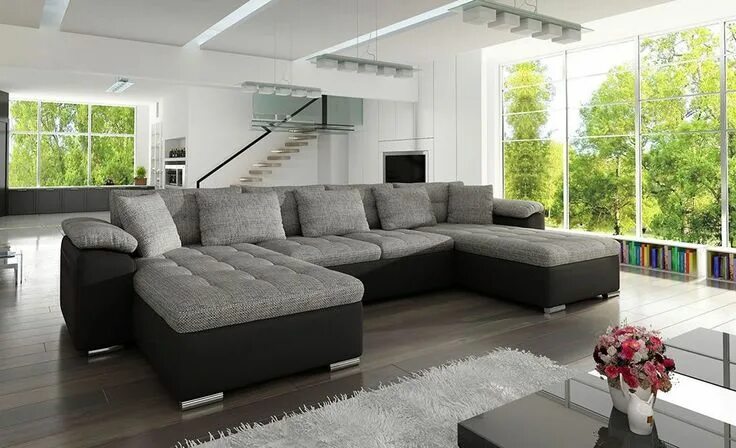 Качественные фото диванов Black & Grey Fabric Corner Sofa Bed Sofas Direct Canapé angle, Canapé design, Ca