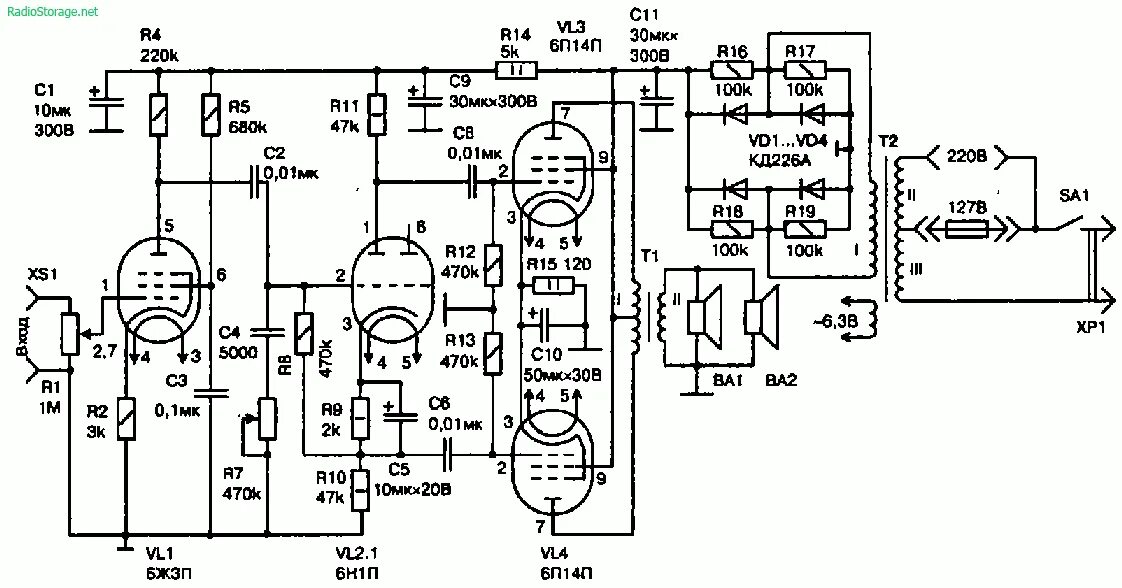 Качество ламповых усилителей схема Схема лампового УНЧ на 10 Вт (6Ж3П, 6Н1П, 6П14П)