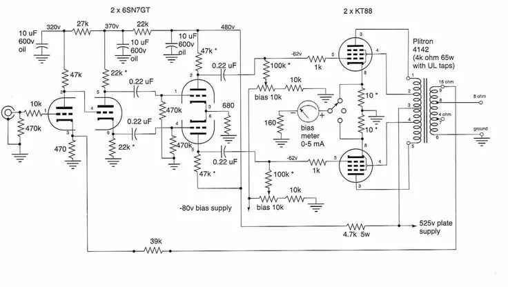 Качество ламповых усилителей схема ampli push-pull quad EL84 - Recherche Google Valve amplifier, Electronic circuit