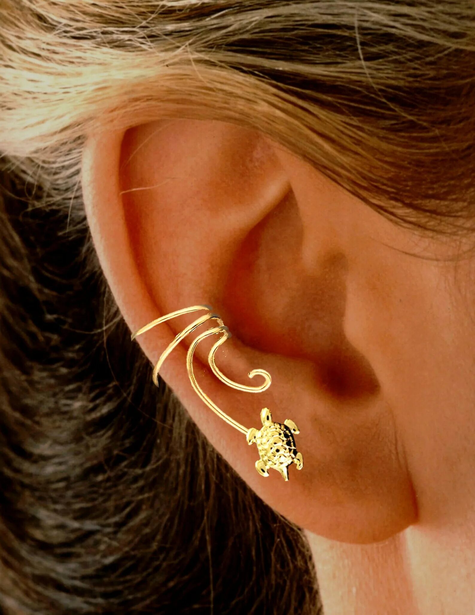 Кафа в ухо фото Ear Charms ® Wave ™ Turtle Ear Cuff Non-pierced Earring Wraps Etsy