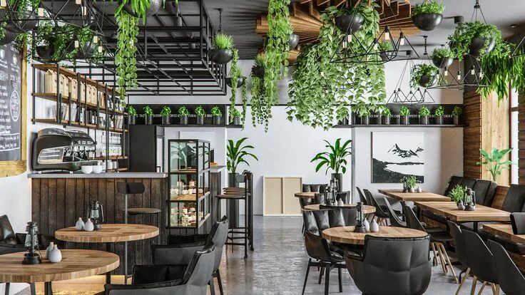 Кафе 500 зеленый пр 49а фото Loft cafe in HOP on Behance Loft cafe, Indoor landscape design, Cafe design