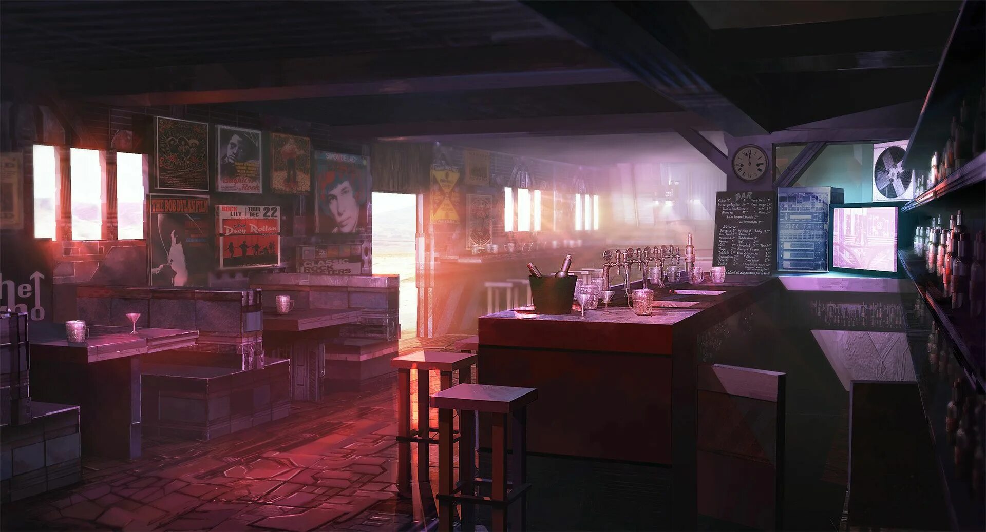 Кафе без людей фото Bar Sci-fi by Maxime Delcambre Concept art digital, Environment concept art, Ani