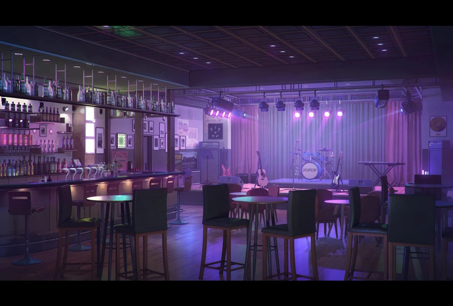 Кафе без людей фото ArtStation - Bar/Concert Room, Goliat Gashi Anime background, Episode interactiv