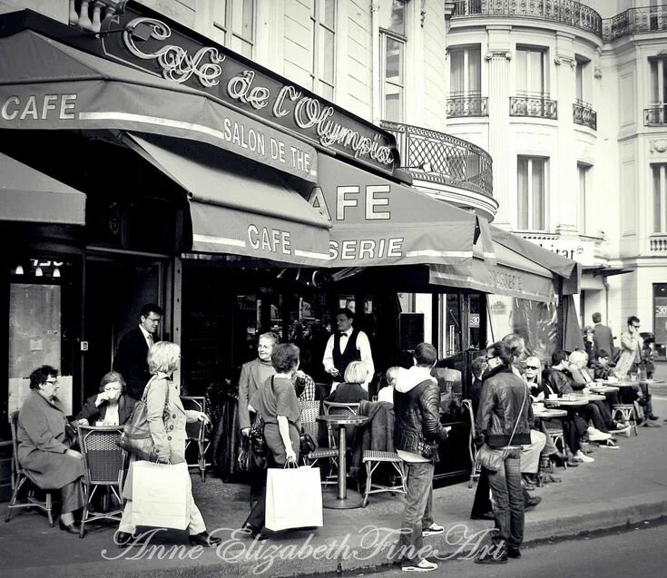 Кафе черно белое фото Paris 9e - Café de L’Olympia - 2 Boulevard de la Madeleine at the corner of Boul