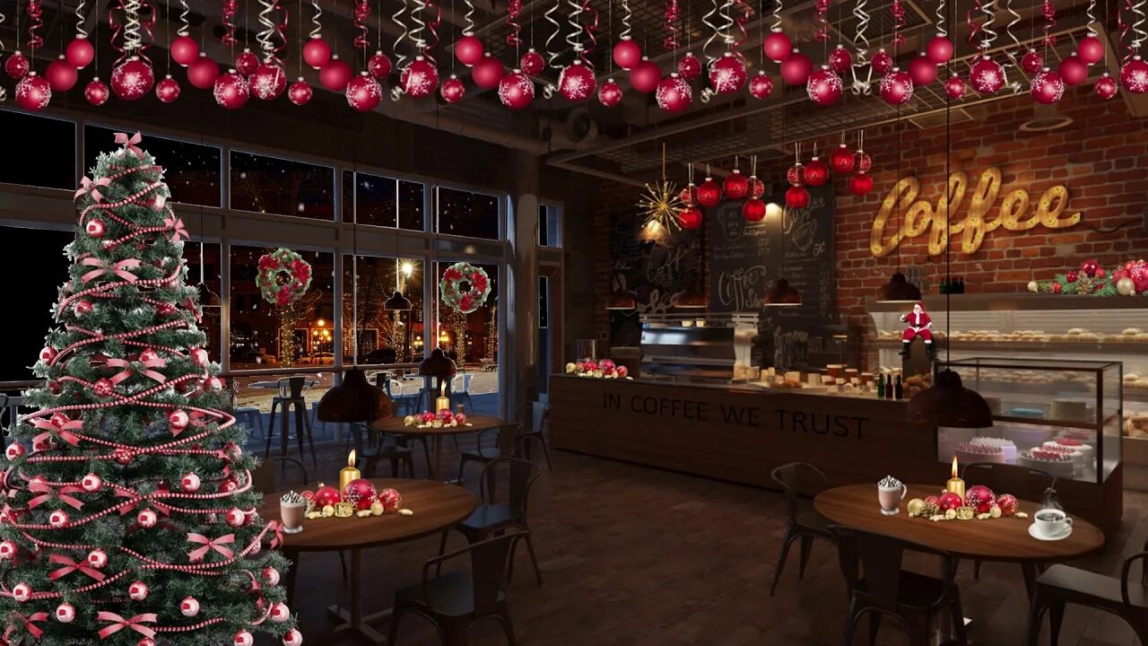 Кафе елки фото Cozy Christmas Coffee Shop Ambience - YouTube