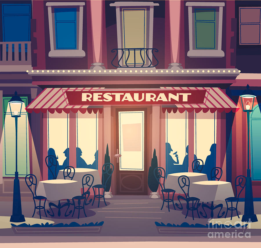 Кафе фото для презентации Restaurant Facade Retro Style Vector by Doremi Restaurant facade, Art restaurant