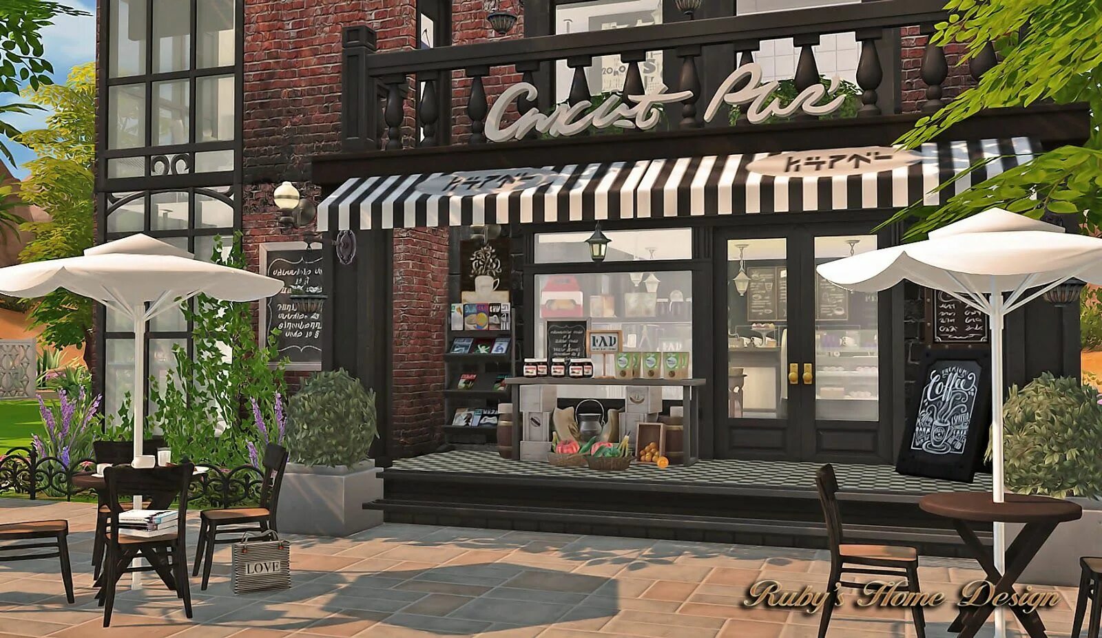 Кафе фото снаружи для презентации Sims4 Deli & Grocery Store 小 吃 雜 貨 鋪 - Ruby's Home Design House design, Sims hou