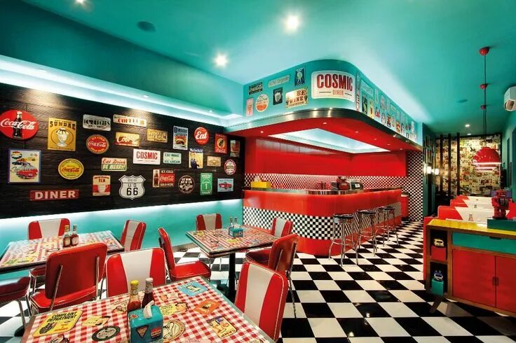 Кафе официальный сайт фото Cosmic Diner: 60's New York City on Sunset Road - NOW! Bali Diner decor, Diner a