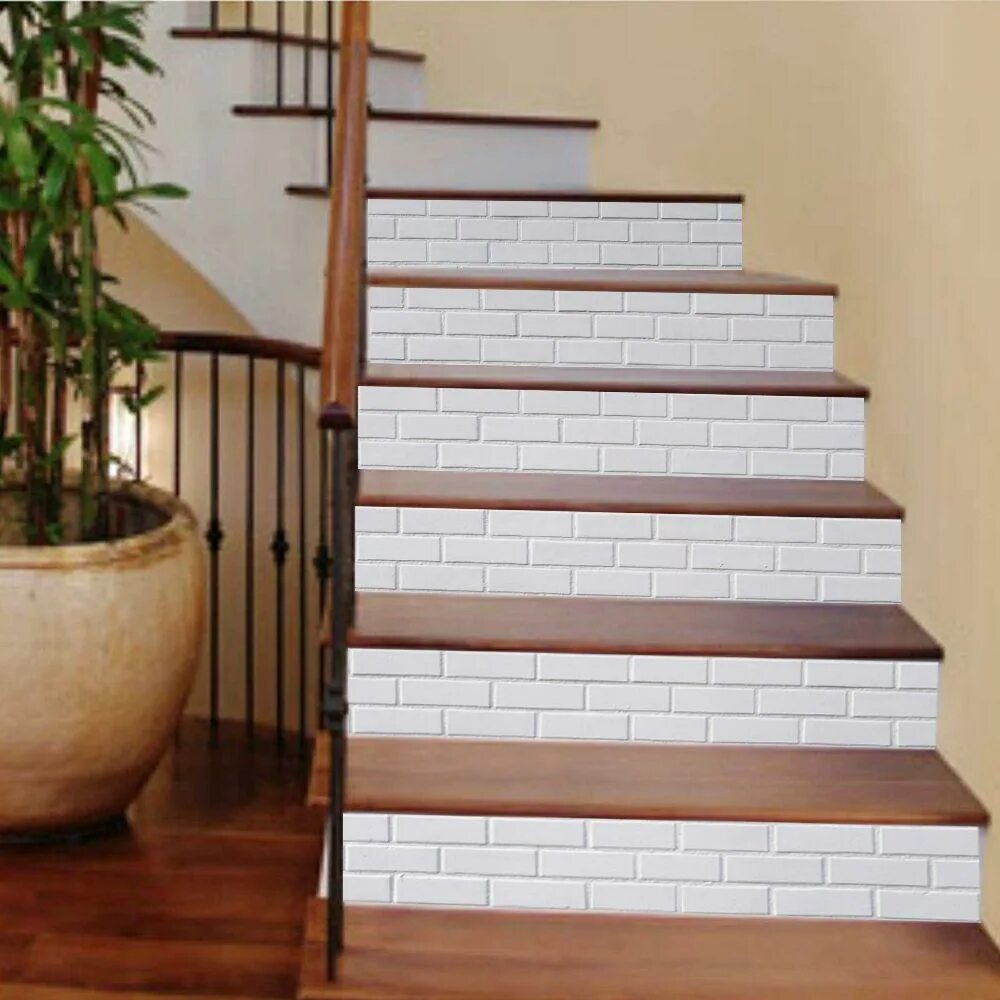 Кафель для лестницы в доме фото Stairway Ornament Home Decoration 3D Stair Stickers Brick Wallpaper Staircase Mu