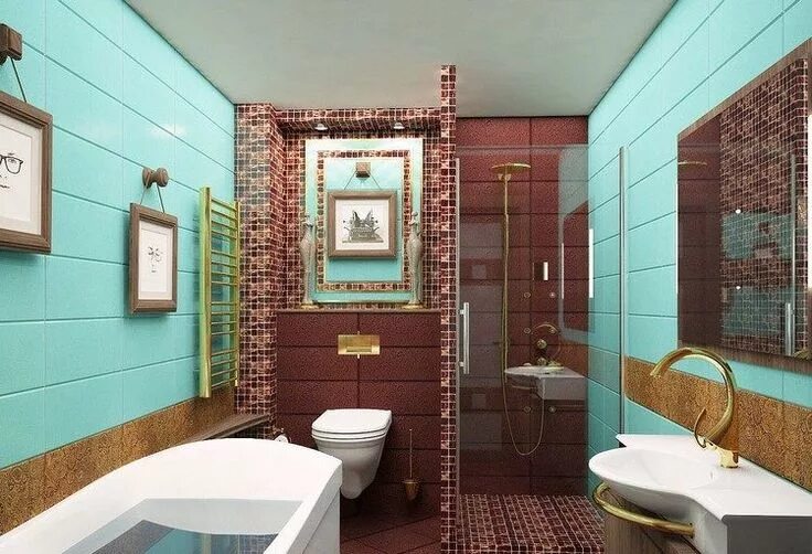 Кафель для ванных комнат фото сочетание цветов salle de bains design avec peinture verte, mosaïque murale marron et r. Salle de