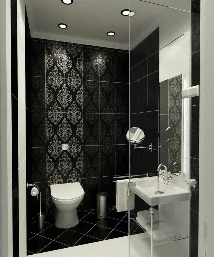 Кафель туалет ванна фото дизайн Como as Cores influenciam um Ambiente Blog LIV Decora Black tile bathrooms, Whit