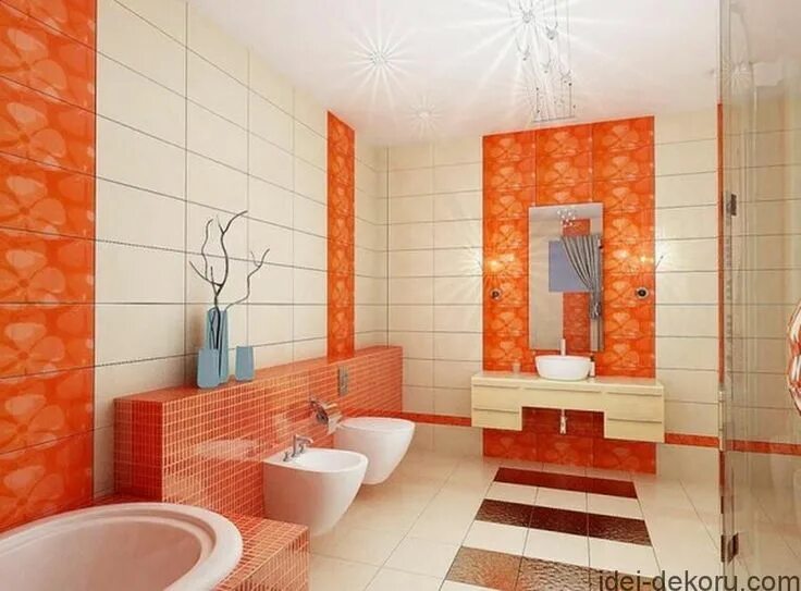 Кафель в ванной дизайн Patterned bathroom tiles, Orange bathrooms designs, Bathroom colors