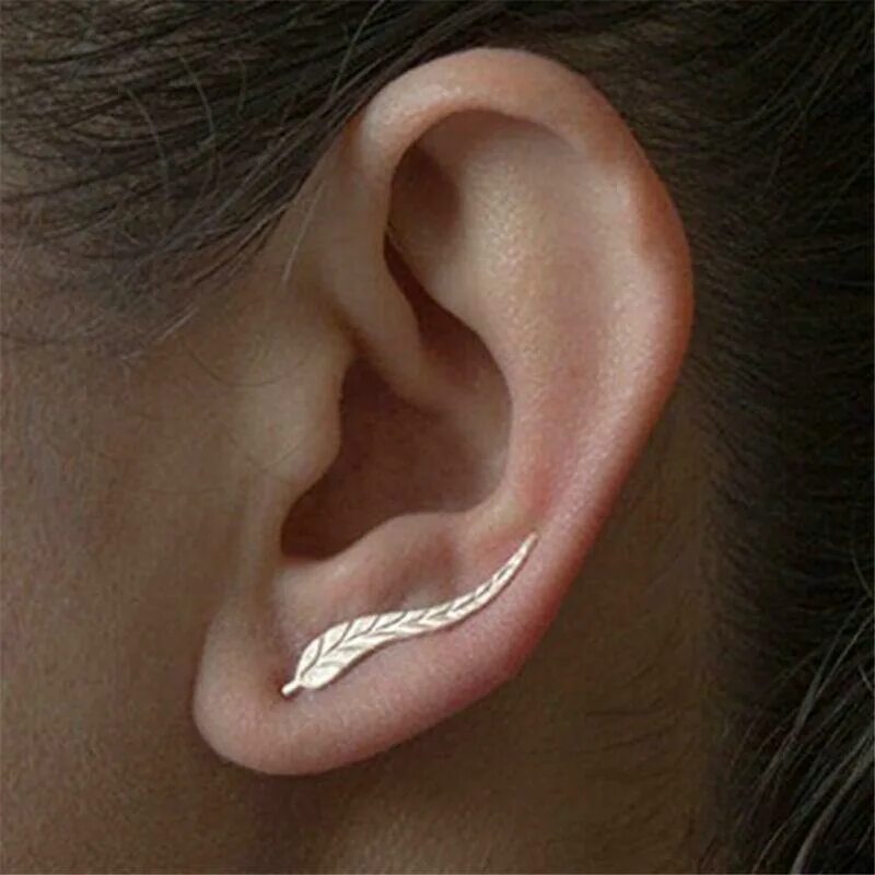 Каффа на ухо фото Womens Silver Gold Leaf Angel Feather Wing Earrings Ear Stud Cuff Clip Gift LC e