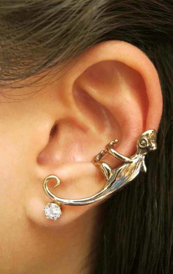 Каффа на ухо фото Ear Cuff Ear Wrap Lizard Earring Gecko Ear Cuff Bronze Lizard Jewelry Gecko Jewe