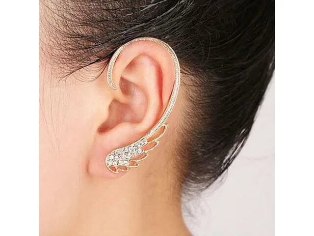 Каффы на уши фото на ушах 1pc Women Fashion Rhinestone Wing Earring Ear Cuff Clip Jewelry - Newegg.com