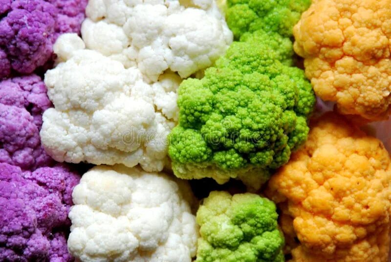 Капуста цвет фото цветная Colorful Cauliflower and Broccoli : Purple, White, Green, Orange Stock Image - I