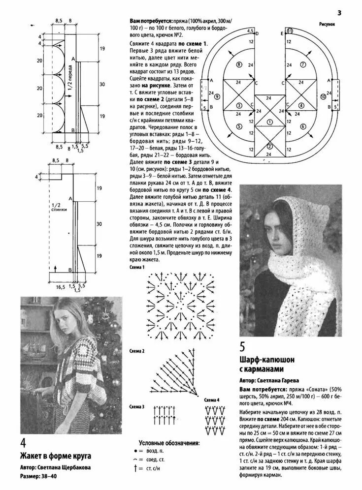 Капюшон крючком схема мод.3, 4 жакет кругом журнал вяжем крючком № 12 2017 Pinterest