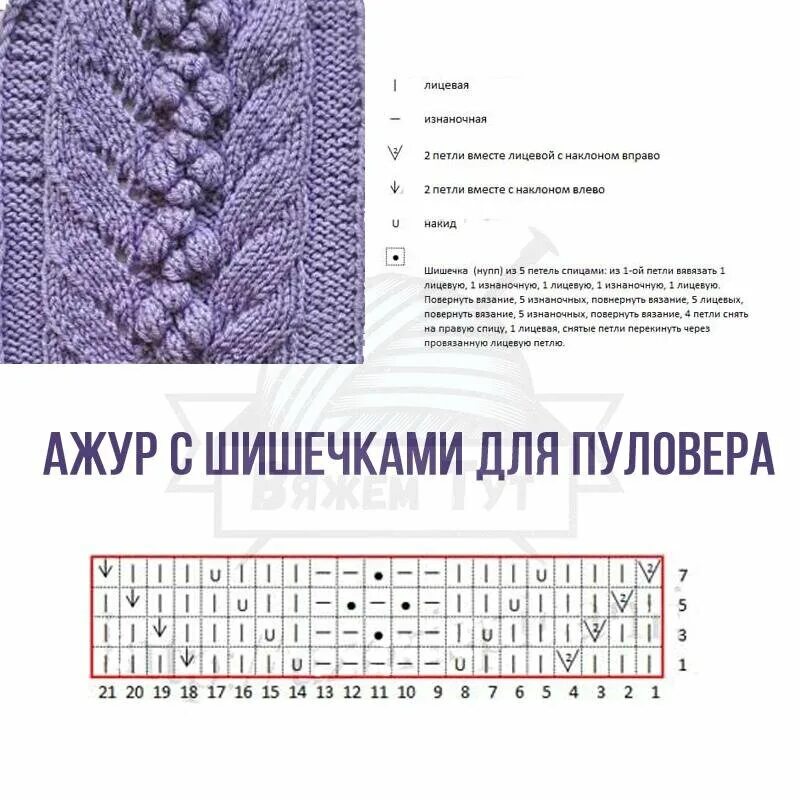 Каракулевый узор спицами схема и описание 25 шикарных узоров для спиц с "шишечками" Факультет рукоделия Дзен