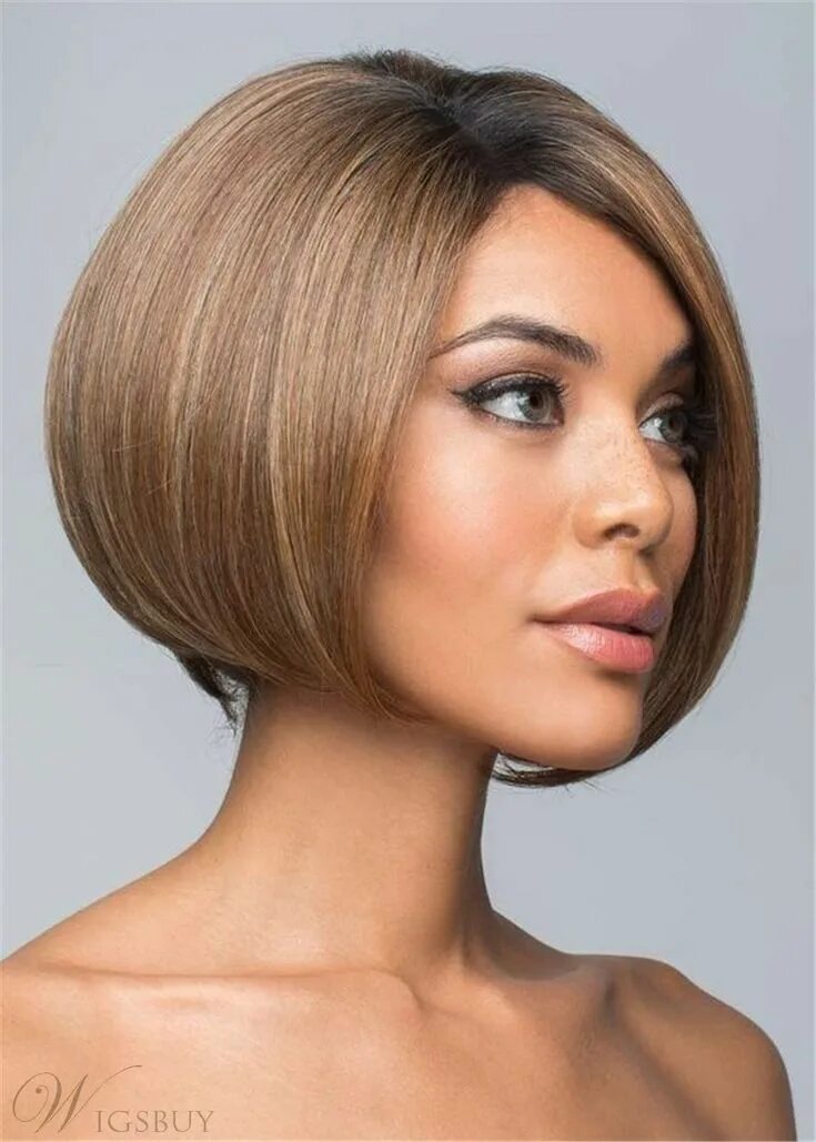 Карамельное каре фото Natural Straight Synthetic Hair Lace front Mono Part Wig 12 Inches: M.Wigsbuy.co
