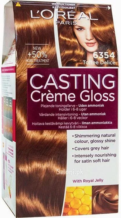 Карамельные оттенки краски для волос фото L'Oreal Paris Casting Creme Gloss 6.354 Toffee Delice Loreal, Hair color chart, 