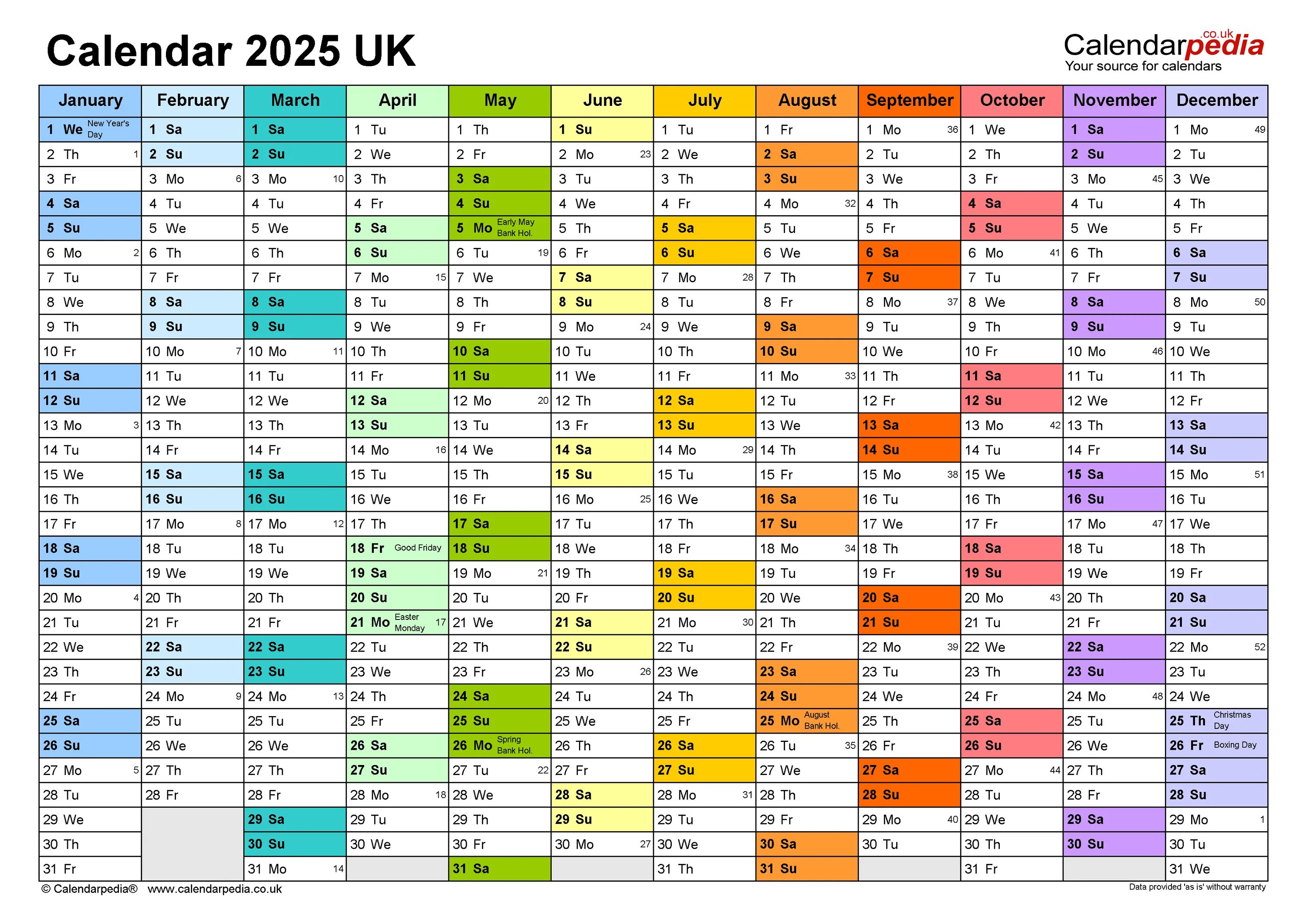 Караульный календарь на 2025 год Calendar 2025 (UK) - free printable PDF templates