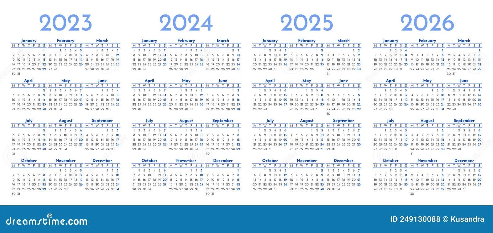 Караульный календарь на 2025 год Set of Monthly Calendar Templates for 2023, 2024, 2025, 2026 Years Stock Vector 