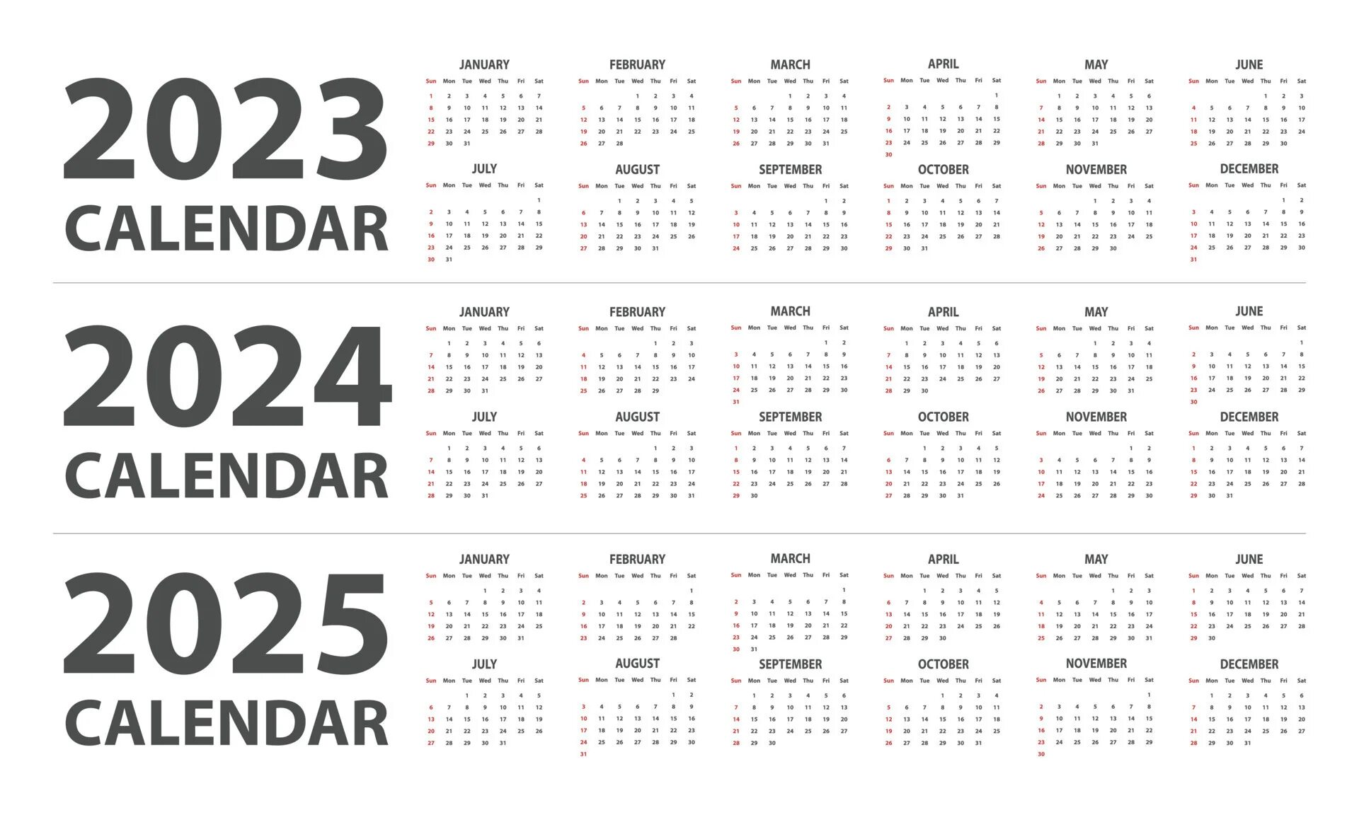 Караульный календарь на 2025 год 2023, 2024, 2025 calendar vector illustration. Simple classic monthly calendar f